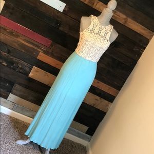 Blue and cream lace maxi dress